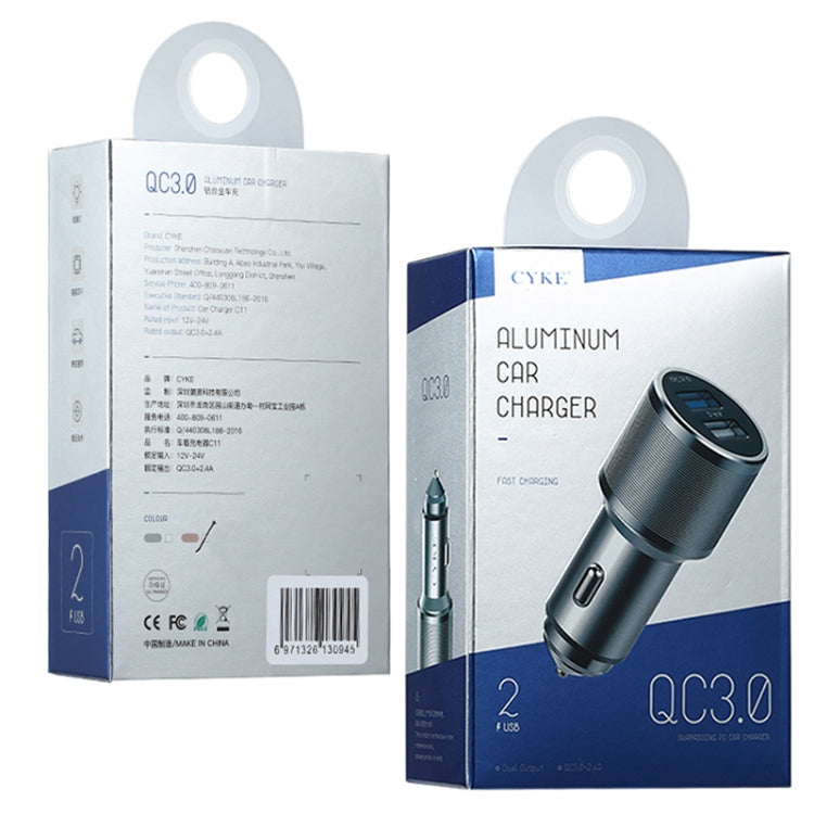 CYKE C11 30W QC 3.0 2.4A Dual USB Aluminum Alloy Car Charger