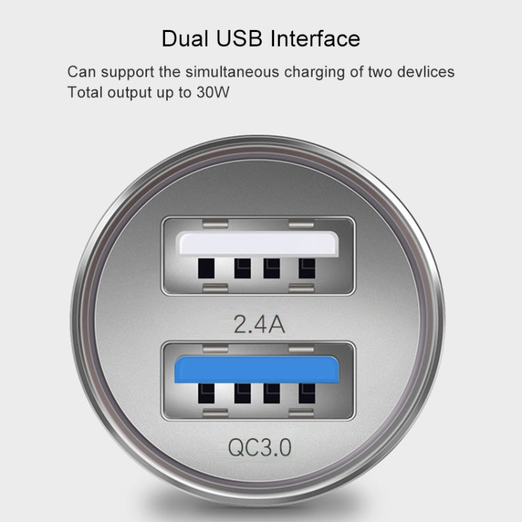 CYKE C11 30W QC 3.0 2.4A Dual USB Aluminum Alloy Car Charger