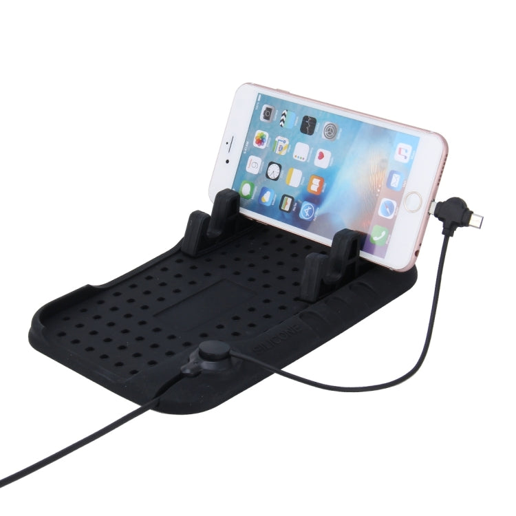 Silicone Pad Dash Mat Cell Phone Car Mount Holder Cradle Dock With 2 in 1 Charging Cable With Magnetic Adsorption Stande, For Phone GPS MP3 MP4 MP5