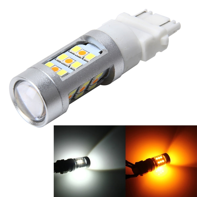 3157 7W 850 LM 6000K White + Yellow Light Day Running Light Turn Signal Light Brake Light with 21 SMD-2835-LED Lamps and 7 SMD-3030-LED Lamps. DC 12V