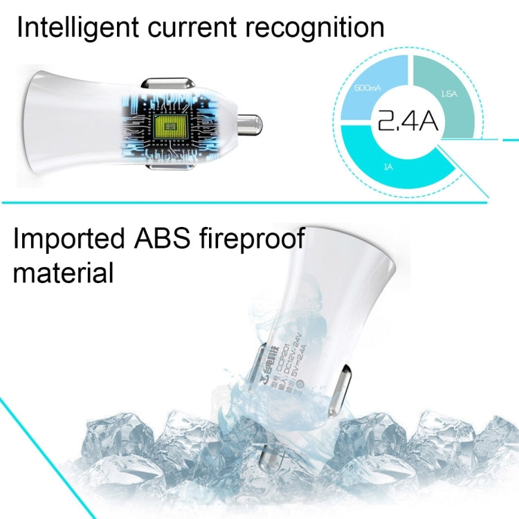 Teclast 2.4A Dual USB Port Quick Charging Smart Identification Current Mini ABS Car Charger for Smartphones, Tablets, Camera and PSV