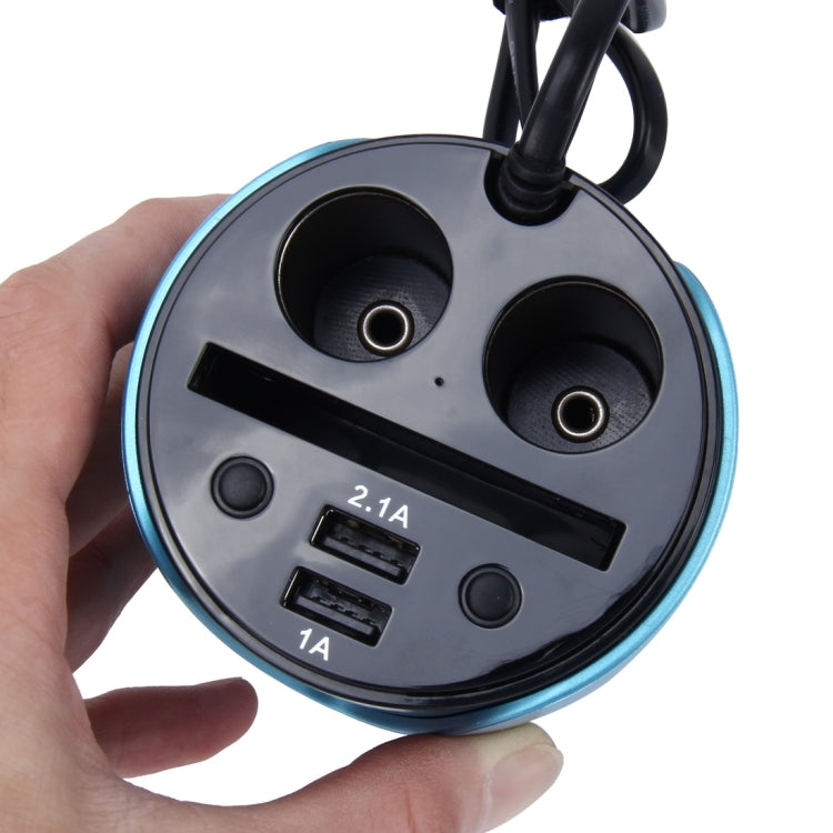 HSC YC-19D Car Cup Charger 2.1A/1A Dual USB Ports Car 12V-24V Charger with 2-Socket Cigarette, Card Socket and LED Display