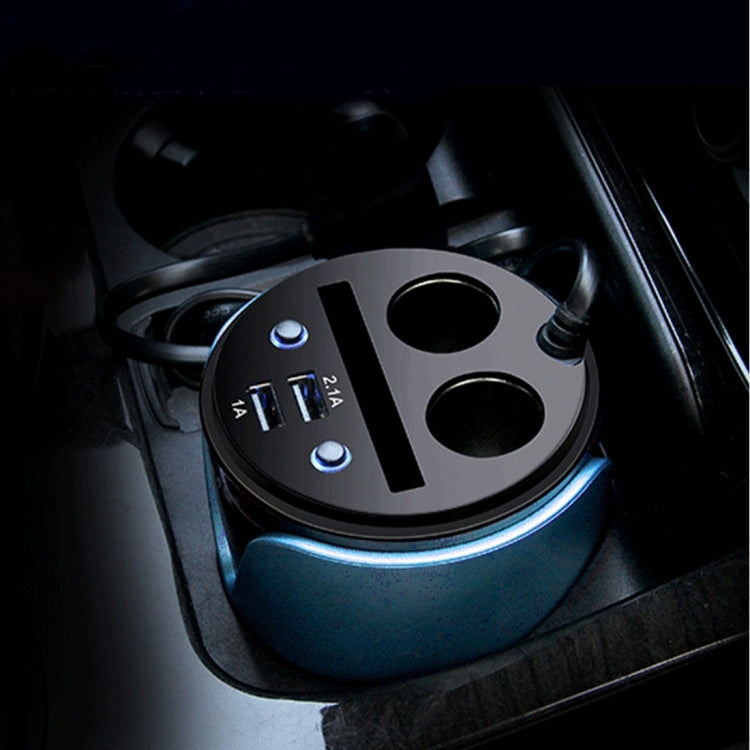 HSC YC-19 Car Cup Charger 2.1A/1A Dual USB Ports Car 12V-24V Charger with 2-Socket Cigarette and Card Socket