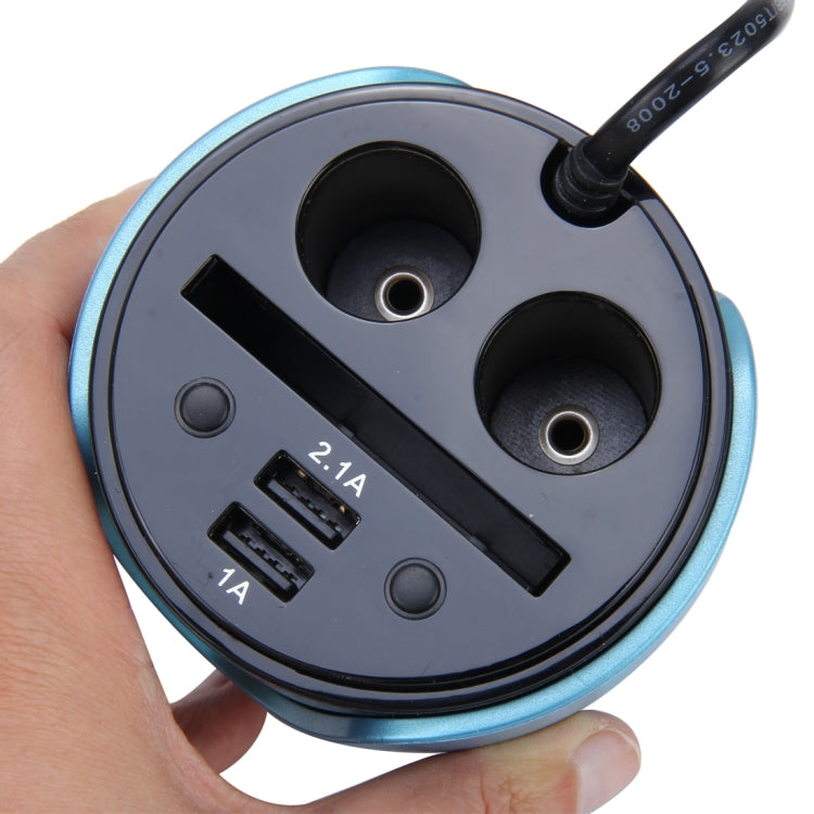 HSC YC-19 Car Cup Charger 2.1A/1A Dual USB Ports Car 12V-24V Charger with 2-Socket Cigarette and Card Socket