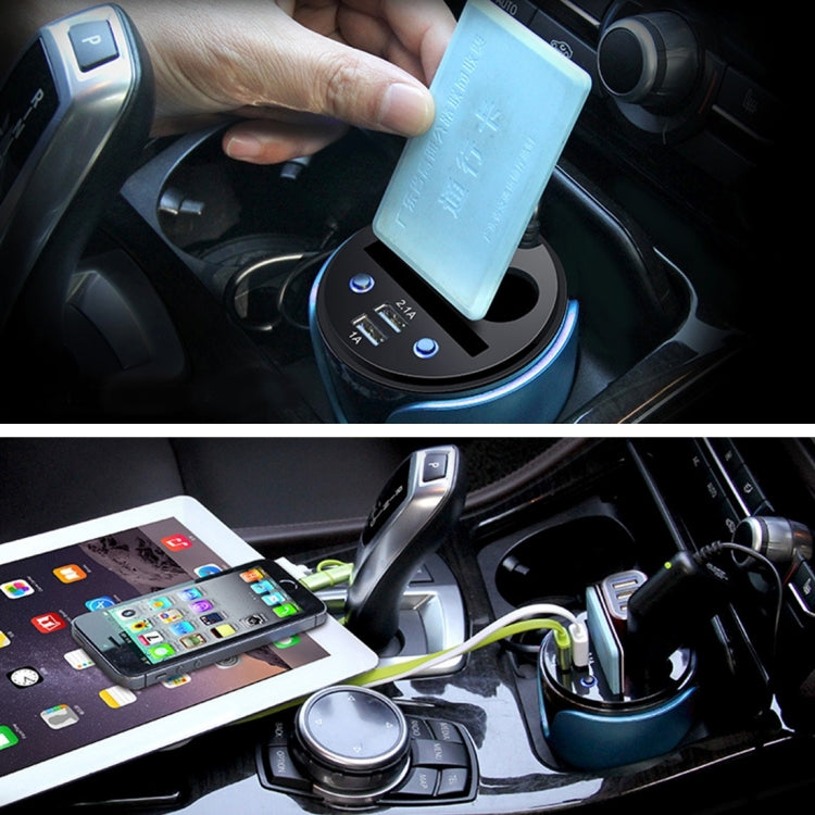 HSC YC-19 Car Cup Charger 2.1A/1A Dual USB Ports Car 12V-24V Charger with 2-Socket Cigarette and Card Socket