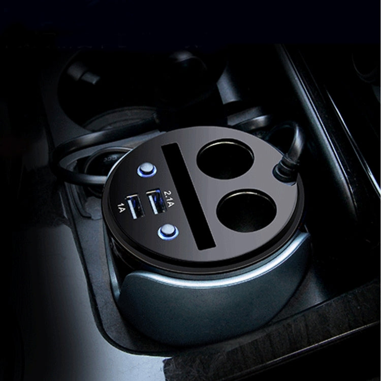 HSC YC-19 Car Cup Charger 2.1A/1A Dual USB Ports Car 12V-24V Charger with 2-Socket Cigarette and Card Socket