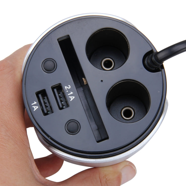 HSC YC-19 Car Cup Charger 2.1A/1A Dual USB Ports Car 12V-24V Charger with 2-Socket Cigarette and Card Socket