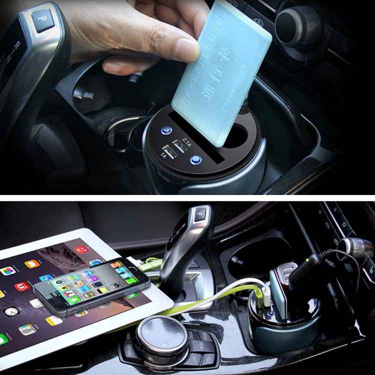HSC YC-19 Car Cup Charger 2.1A/1A Dual USB Ports Car 12V-24V Charger with 2-Socket Cigarette and Card Socket