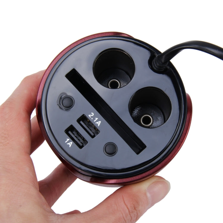 HSC YC-19 Car Cup Charger 2.1A/1A Dual USB Ports Car 12V-24V Charger with 2-Socket Cigarette and Card Socket