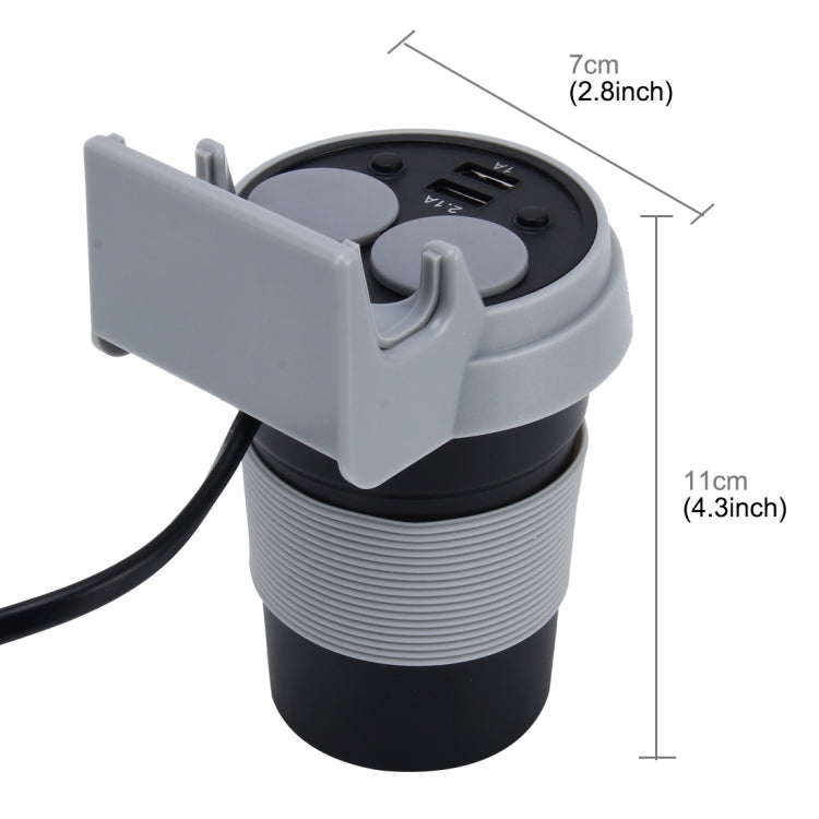 HSC HSC-500D Car Cup Charger 2.1A/1A Dual USB Ports Car 12V-24V Charger with 2-Socket Cigarette LED Display Universal Phone Holder