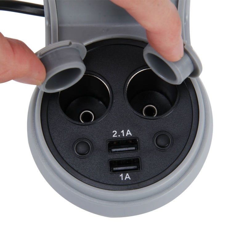HSC HSC-500D Car Cup Charger 2.1A/1A Dual USB Ports Car 12V-24V Charger with 2-Socket Cigarette LED Display Universal Phone Holder
