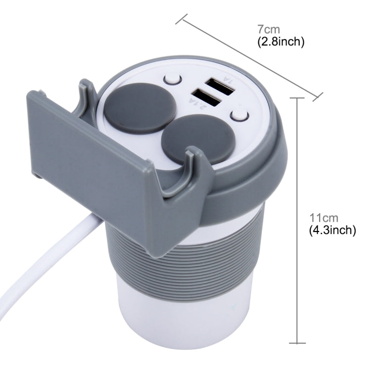 HSC HSC-500D Car Cup Charger 2.1A/1A Dual USB Ports Car 12V-24V Charger with 2-Socket Cigarette LED Display Universal Phone Holder