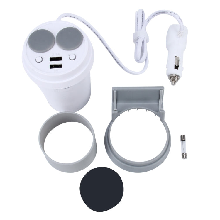 HSC HSC-500D Car Cup Charger 2.1A/1A Dual USB Ports Car 12V-24V Charger with 2-Socket Cigarette LED Display Universal Phone Holder