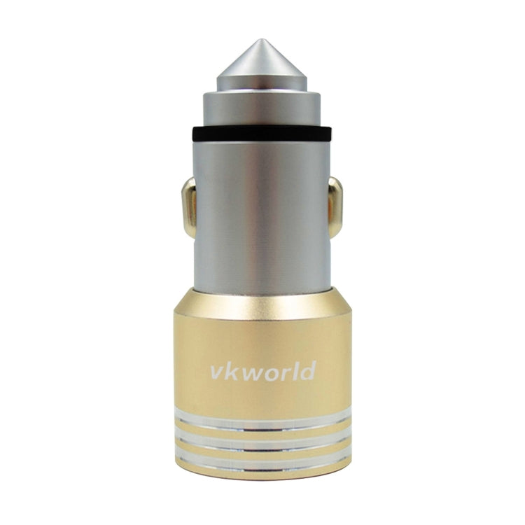VKworld C101 Aluminium Alloy and Stainless Steel Cone Emergency Hammer Dual USB Port Intelligent IC Protection Car Charger for Smartphones and Tablets, Size: 61 x 26.6 mm