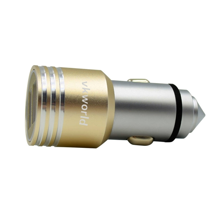 VKworld C101 Aluminium Alloy and Stainless Steel Cone Emergency Hammer Dual USB Port Intelligent IC Protection Car Charger for Smartphones and Tablets, Size: 61 x 26.6 mm
