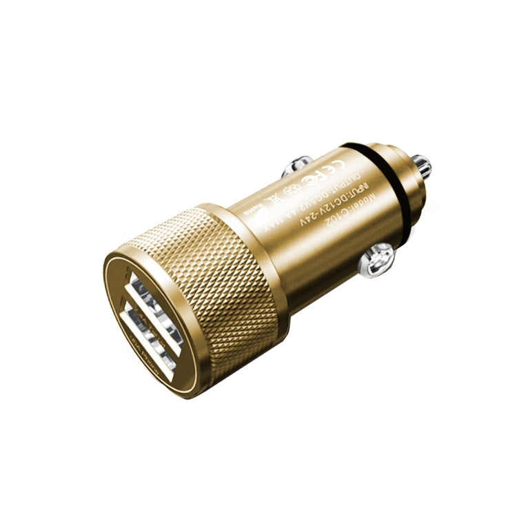 VKworld C102 Dual USB Port Intelligent IC Protection Zinc Alloy and Fireproof ABS Fast Charging Car Charger with Beautiful LED Light for Smartphones and Tablets, Size: 57.8 x 26 mm
