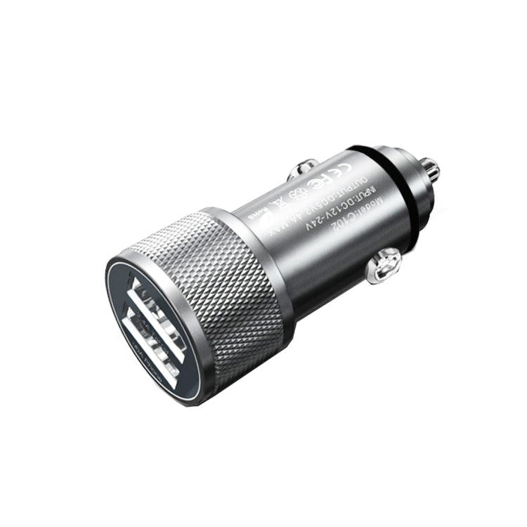 VKworld C102 Dual USB Port Intelligent IC Protection Zinc Alloy and Fireproof ABS Fast Charging Car Charger with Beautiful LED Light for Smartphones and Tablets, Size: 57.8 x 26 mm