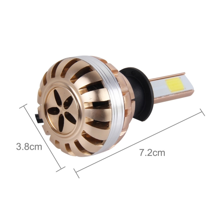 2 PCS H1 36W 3600lm 6000K Car Gold Shell LED Headlight with 2 COB Lamps, DC 12V(White Light)