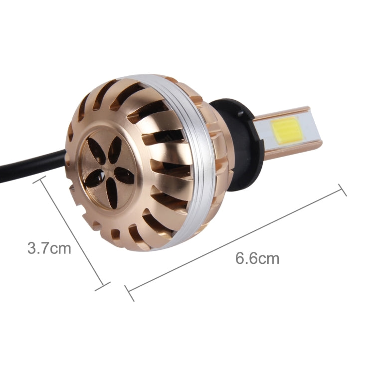 2 PCS H3 36W 3600lm 6000K Car Gold Shell LED Headlight with 2 COB Lamps, DC 12V(White Light)