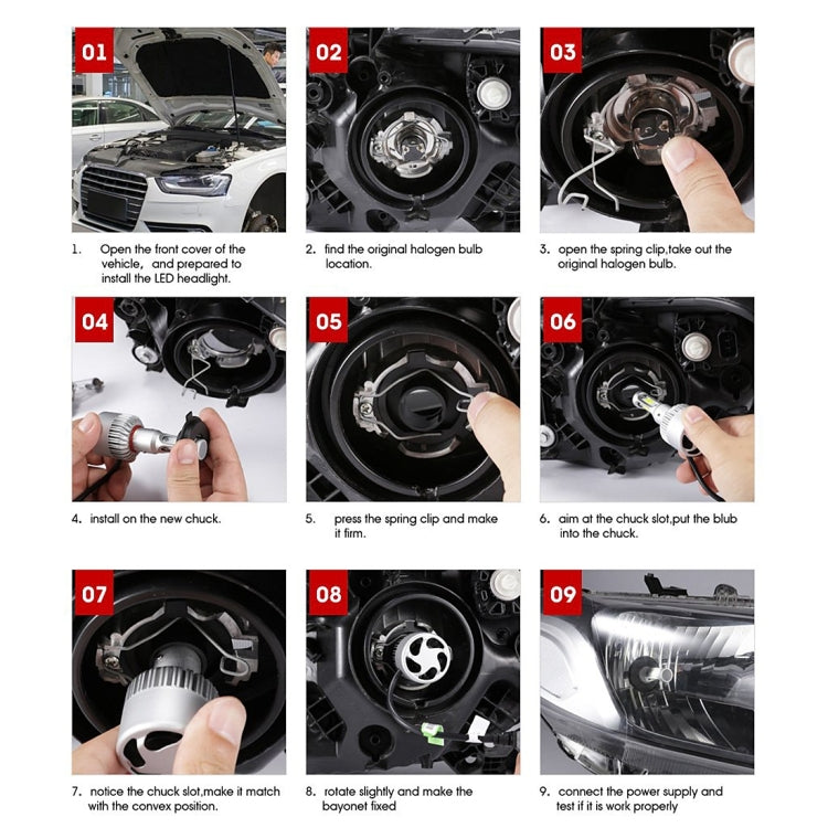 2 PCS X6 H4 36W 3600LM 6500K 4 COB LED Car Headlight Lamps