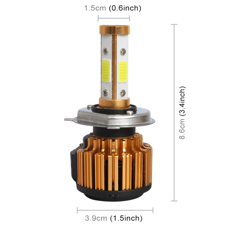 2 PCS X6 H4 36W 3600LM 6500K 4 COB LED Car Headlight Lamps