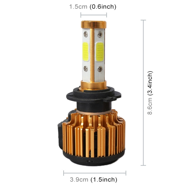 2 PCS X6 H7 36W 3600LM 6500K 4 COB LED Car Headlight Lamps