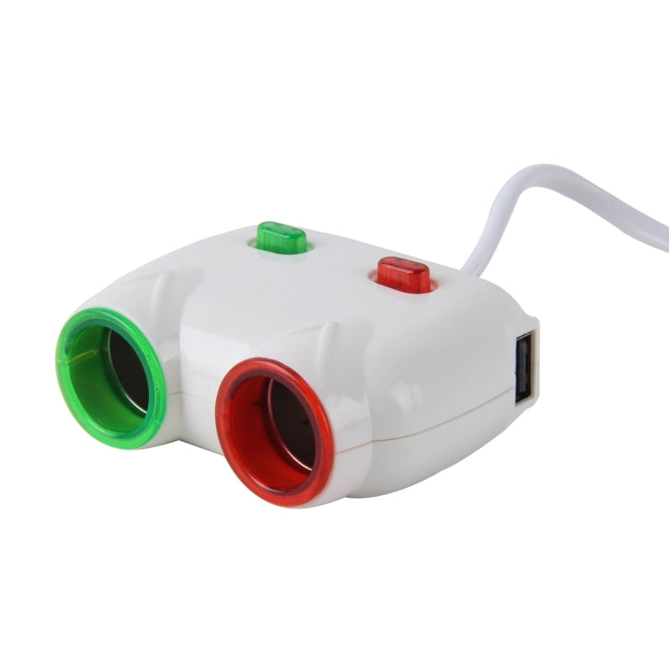 HECHENGLI HC-202 Plastic Shell 120W 2 Sockets Car Cigarette Lighter Car Charger with 3.1A Dual USB Ports And Colorful Indicator Light