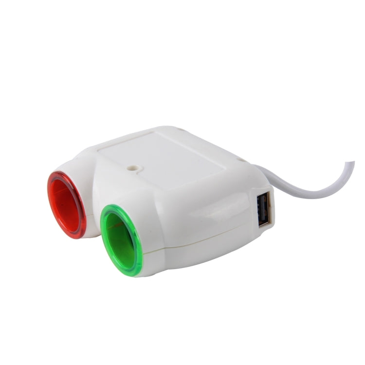 HECHENGLI HC-202 Plastic Shell 120W 2 Sockets Car Cigarette Lighter Car Charger with 3.1A Dual USB Ports And Colorful Indicator Light
