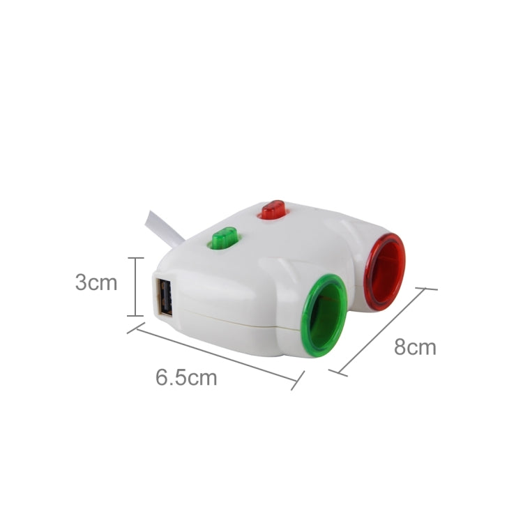 HECHENGLI HC-202 Plastic Shell 120W 2 Sockets Car Cigarette Lighter Car Charger with 3.1A Dual USB Ports And Colorful Indicator Light