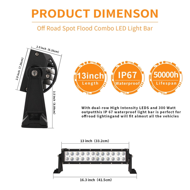 13 inch 2 Rows 28W 6000K IP67 Car Boat Marine Work Lights Spotlight LED Bulbs, DC 10-30V