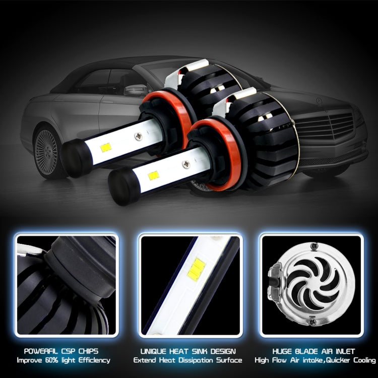 2 PCS H8 H9 H11 25W 3000LM 6000K IP65 Waterproof Car Headlight with 6 CSP Lamps White Light, DC 9-36V
