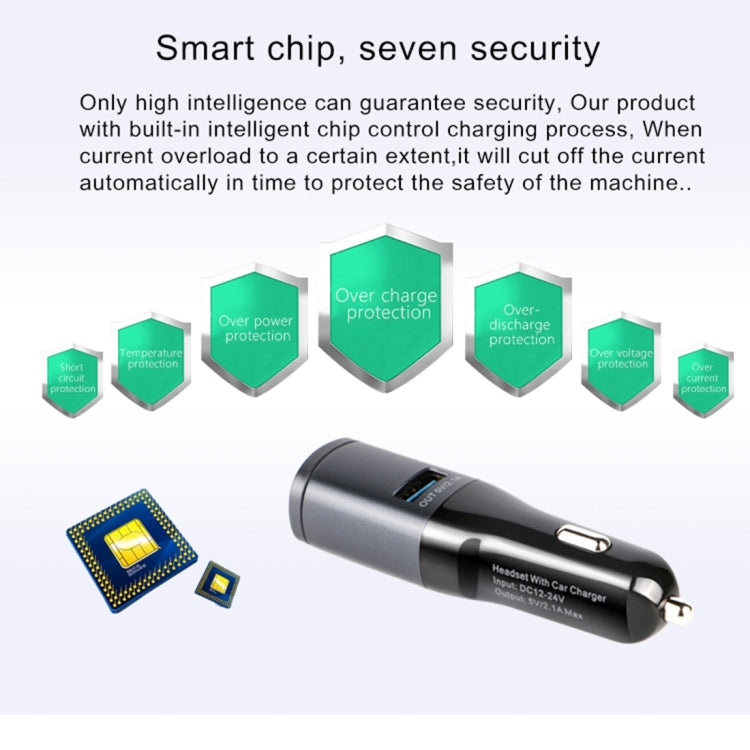 2 in 1 Wireless Bluetooth 4.0 Stereo In-ear Earphone Headset + Single 5V 2.1A USB Charging Port Car Charger for Smartphones, Bluetooth Distance: About 10m