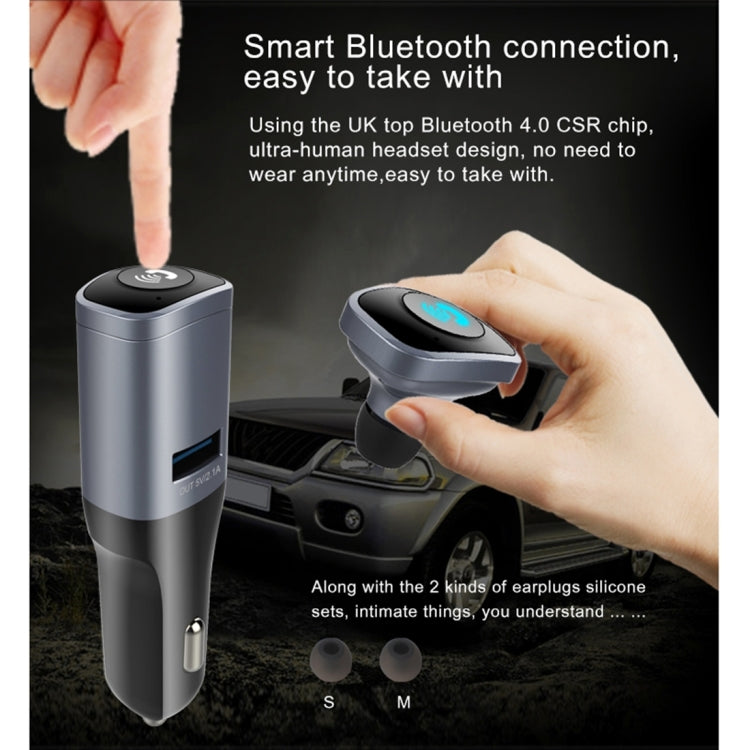 2 in 1 Wireless Bluetooth 4.0 Stereo In-ear Earphone Headset + Single 5V 2.1A USB Charging Port Car Charger for Smartphones, Bluetooth Distance: About 10m