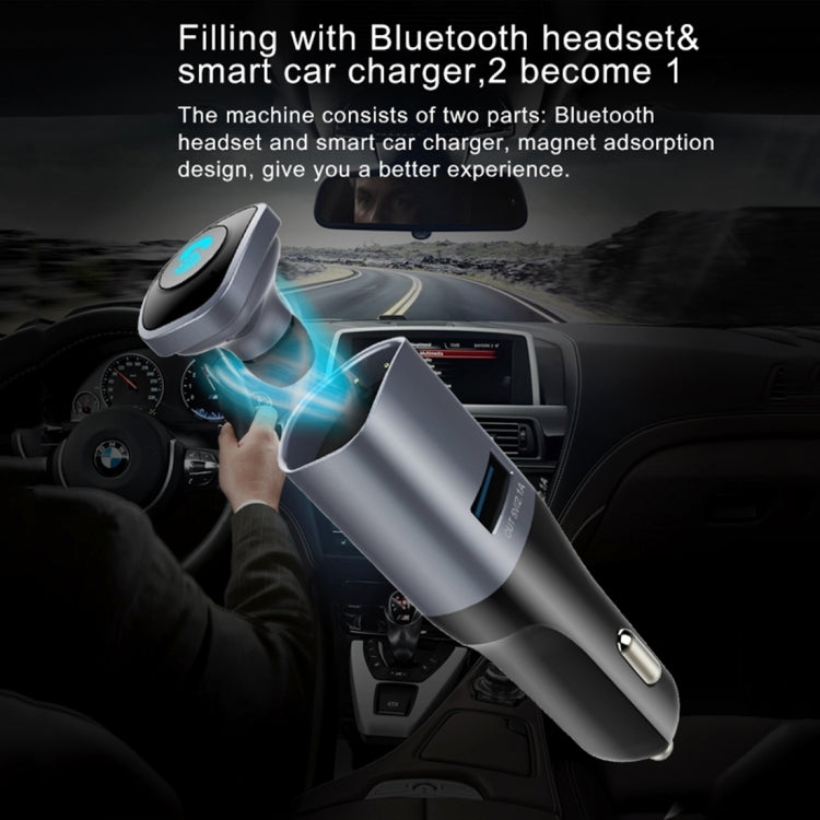 2 in 1 Wireless Bluetooth 4.0 Stereo In-ear Earphone Headset + Single 5V 2.1A USB Charging Port Car Charger for Smartphones, Bluetooth Distance: About 10m