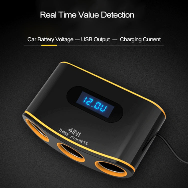 EC6 High Power Intelligent Car Charger Multi-functional 3 Cigarette Sockets Lighter Power Adapter