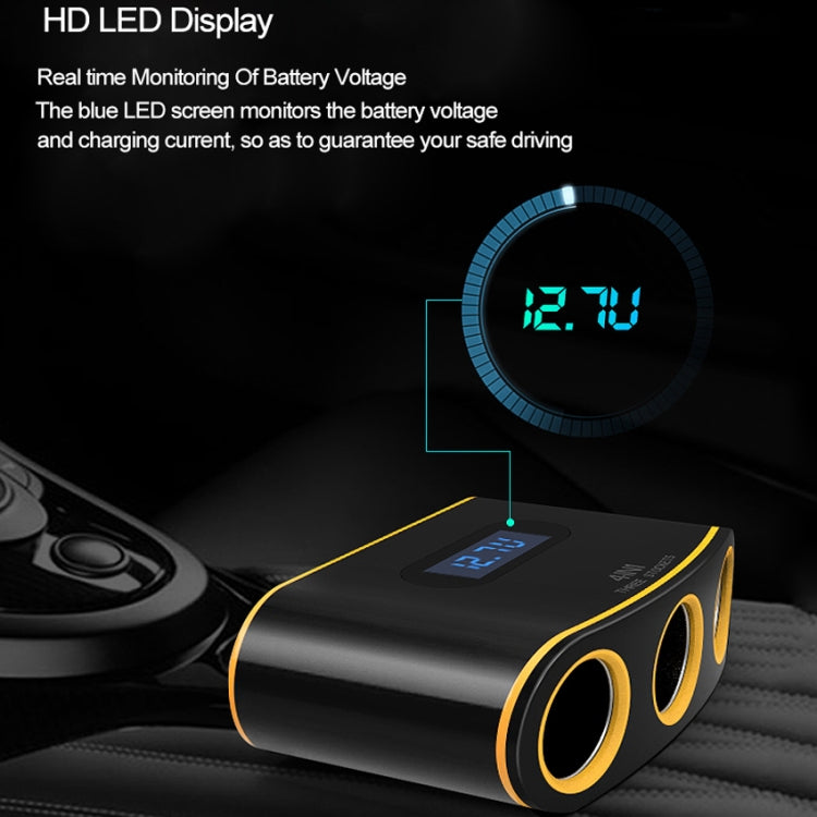 EC6 High Power Intelligent Car Charger Multi-functional 3 Cigarette Sockets Lighter Power Adapter
