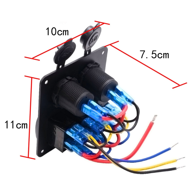 5Pin Multi-function Combination Switch Panel Cigarette Lighter Socket + Double Lights 3 Way Switches + Dual USB Charger  for Car RV Marine Boat