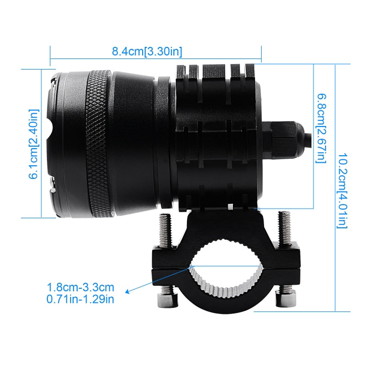 DC 9V-48V 4000LM 6000K 30W IP67 6 LED Lamp Beads Motorcycle Aluminum Alloy LED Headlight Lamps with Switch, Constantly Bright