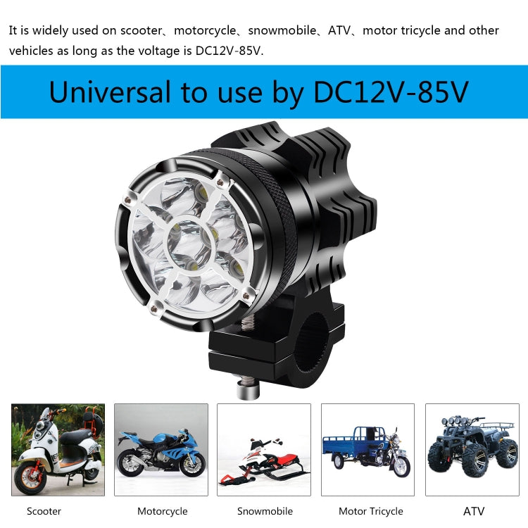 DC 9V-48V 4000LM 6000K 30W IP67 6 LED Lamp Beads Motorcycle Aluminum Alloy LED Headlight Lamps with Switch, Constantly Bright