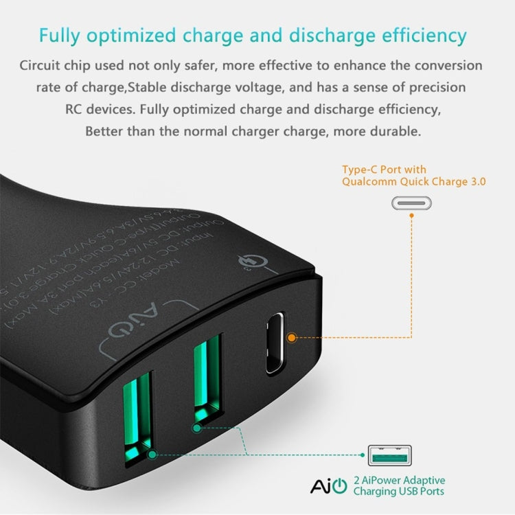 AUKEY CC-Y3 3 Ports Quick Charge 3.0 USB Car Charger for Smartphones and Tablets