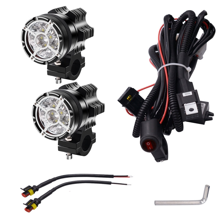 2 PCS DC 12V 5500LM 6000K 45W IP67 9 LED Lamp Beads Motorcycle Aluminum Alloy LED Headlight Lamps with Switch and Cable Hardness, Constantly Bright