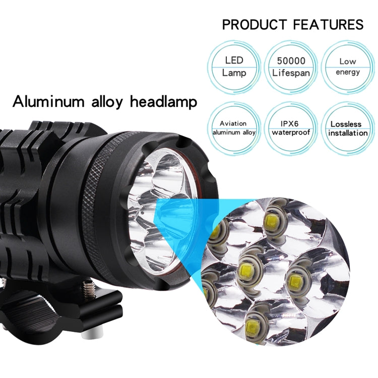 DC 12V 4000LM 6000K 30W IP67 6 LED Lamp Beads Motorcycle Aluminum Alloy LED Headlight Lamps with Switch, Constantly Bright + Blasting Flash