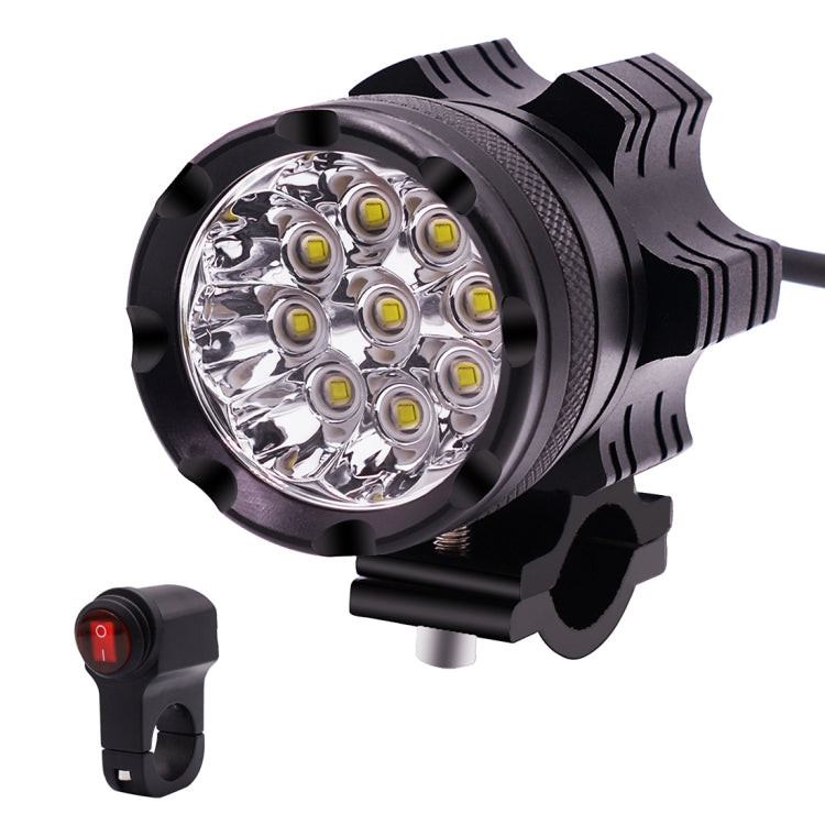 DC12V 5500LM 6000K 45W IP67 9 LED Lamp Beads Motorcycle Aluminum Alloy LED Headlight Lamps with Switch, Constantly Bright + Blasting Flash