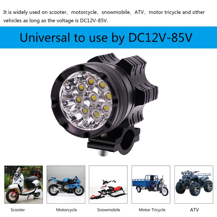 DC12V 5500LM 6000K 45W IP67 9 LED Lamp Beads Motorcycle Aluminum Alloy LED Headlight Lamps with Switch, Constantly Bright + Blasting Flash