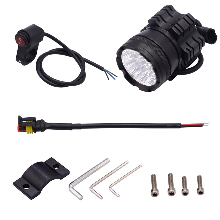 DC12V 5500LM 6000K 45W IP67 9 LED Lamp Beads Motorcycle Aluminum Alloy LED Headlight Lamps with Switch, Constantly Bright + Blasting Flash