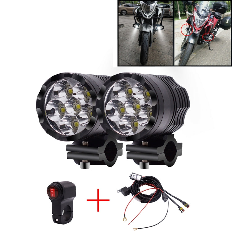 2 PCS DC 12V 4000LM 6000K 30W IP67 6 LED Lamp Beads Motorcycle Aluminum Alloy LED Headlight Lamps with Switch and Cable Hardness, Constantly Bright