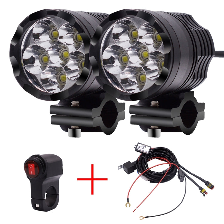 2 PCS DC 12V 4000LM 6000K 30W IP67 6 LED Lamp Beads Motorcycle Aluminum Alloy LED Headlight Lamps with Switch and Cable Hardness, Constantly Bright