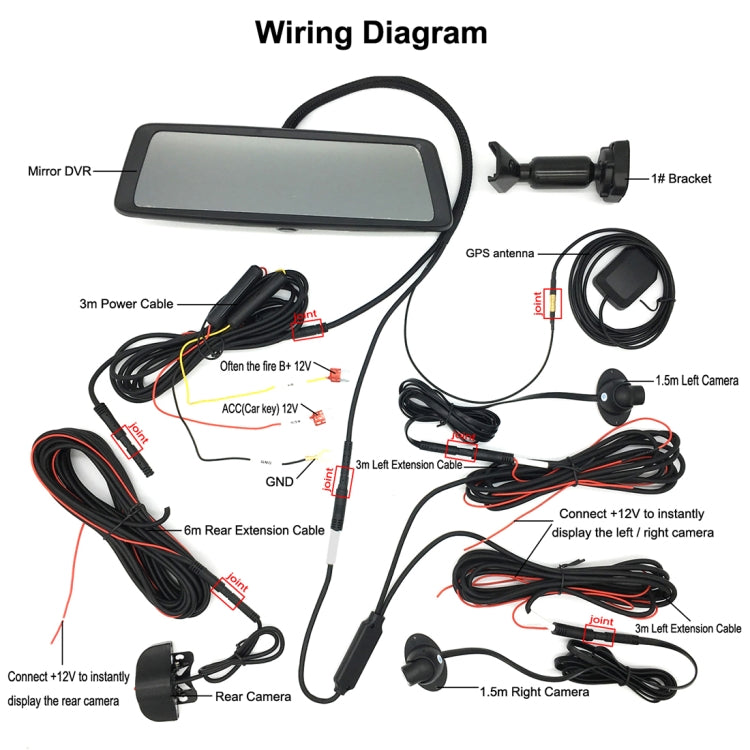 K950 360 Degree 10 inch 1080P Multi-functional Smart Car ADAS Dual Lens Video Record Camera Support TF Card / Motion Detection