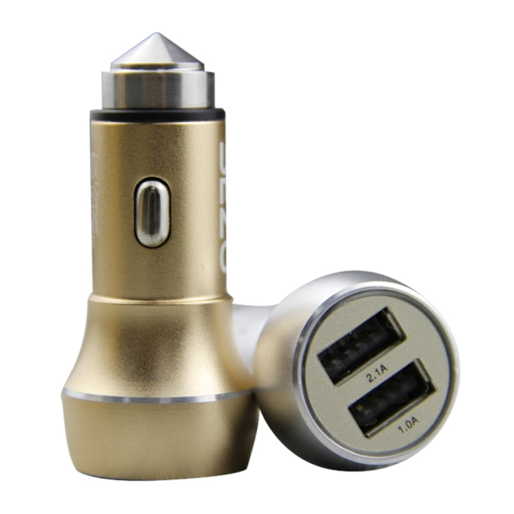 SEZU Thick Round Aviation Aluminium 1A + 2.1A Dual USB Car Charger with Safety Hammer