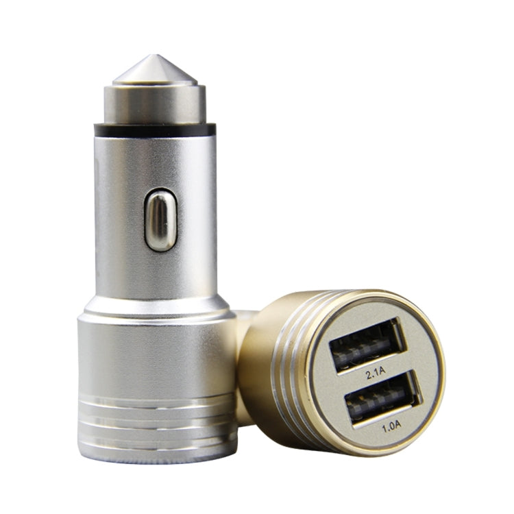 SEZU Thick Stripes Texture Aviation Aluminium 1A + 2.1A Dual USB Car Charger with Safety Hammer